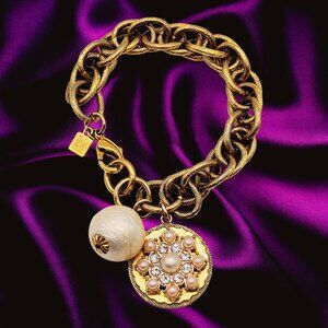 John Wind Gold Rope Chain Charm Bracelet – Artisan Modified with Pearl Medallion